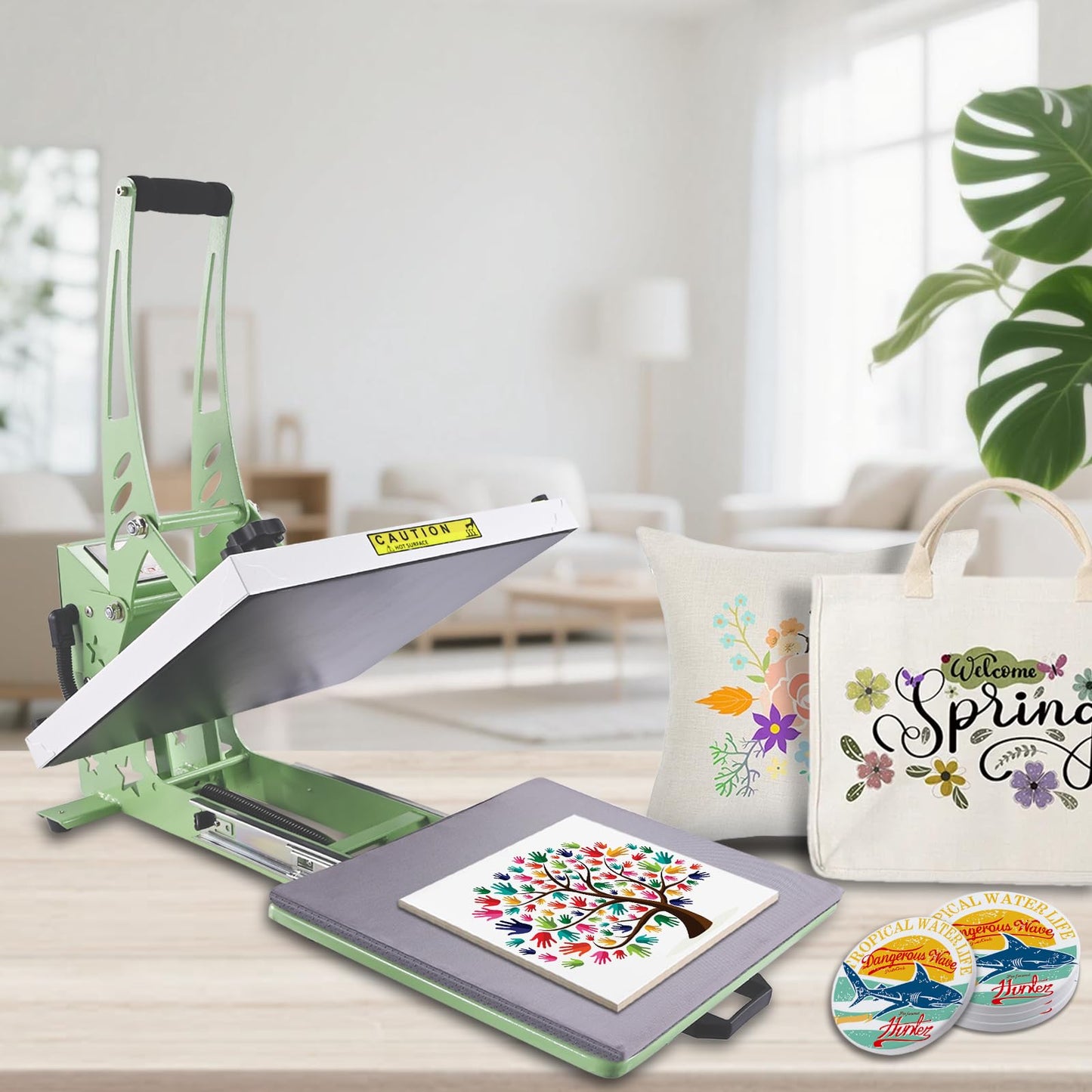 CoolSub Heat Press 15x15 Slide Out Heat Press Machine, Industrial Digital Heat Transfer Machine Sublimation for T-Shirt Green White