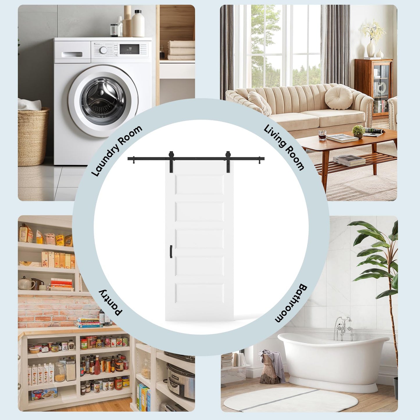 JUBEST 36"x84" Sliding Barn Door, 5-Panel White Primed Hollow Core Interior Molded Door Slab with 6FT Hardware Kits & Handle, Preassembled Panels with Paintable Surface, Durable & Sturdy