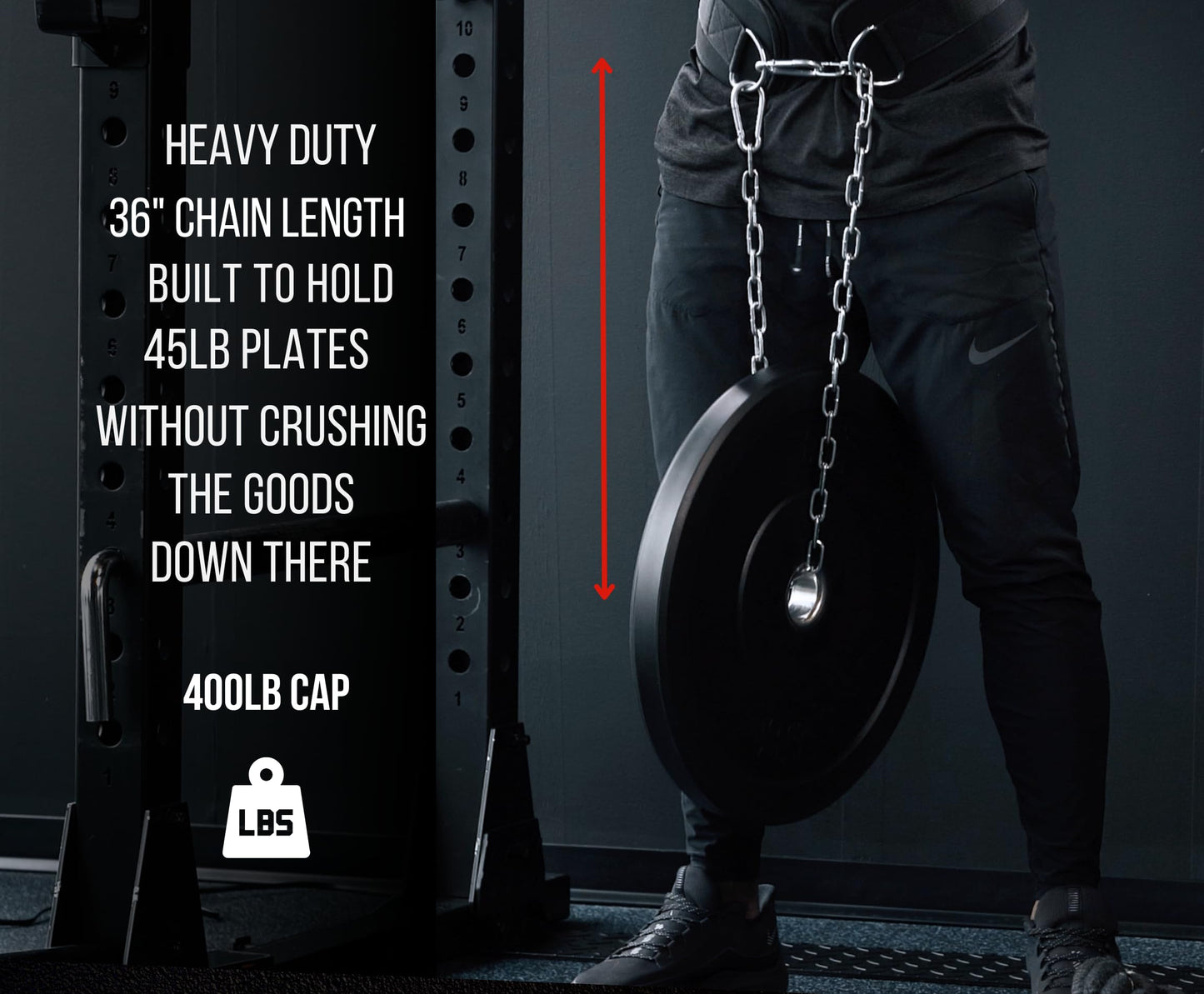 Dip Belt with Chain for Weightlifting – 42in Steel Belt Chain, 7in Padded Back Support, 400lb Capacity – Weighted Belt for Pullups, Dips, Squats – Heavy Duty Weight Belt for Men and Women