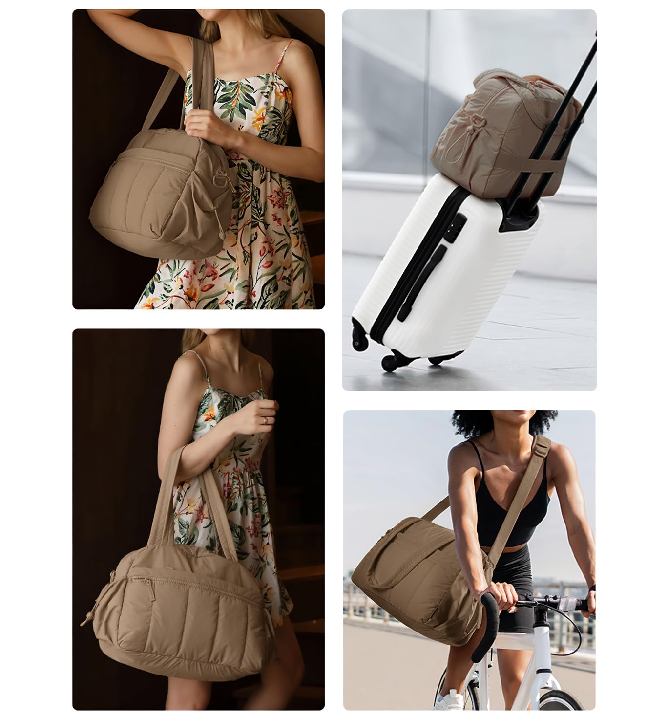 Travel Duffle Gym Bag for Women, Lightweight Puffer Carry on Weekender Bags with Wet Pocket Tote Yoga Workout Bag (Camel)