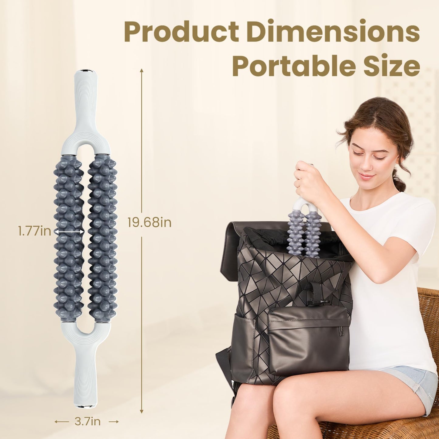 Muscle Roller Stick, Double Row Deep Tissue Massage Stick for Muscle Recovery, Portable Massage Roller for Legs, Calves & Back, Trigger Point Therapy for Athletes & Runners