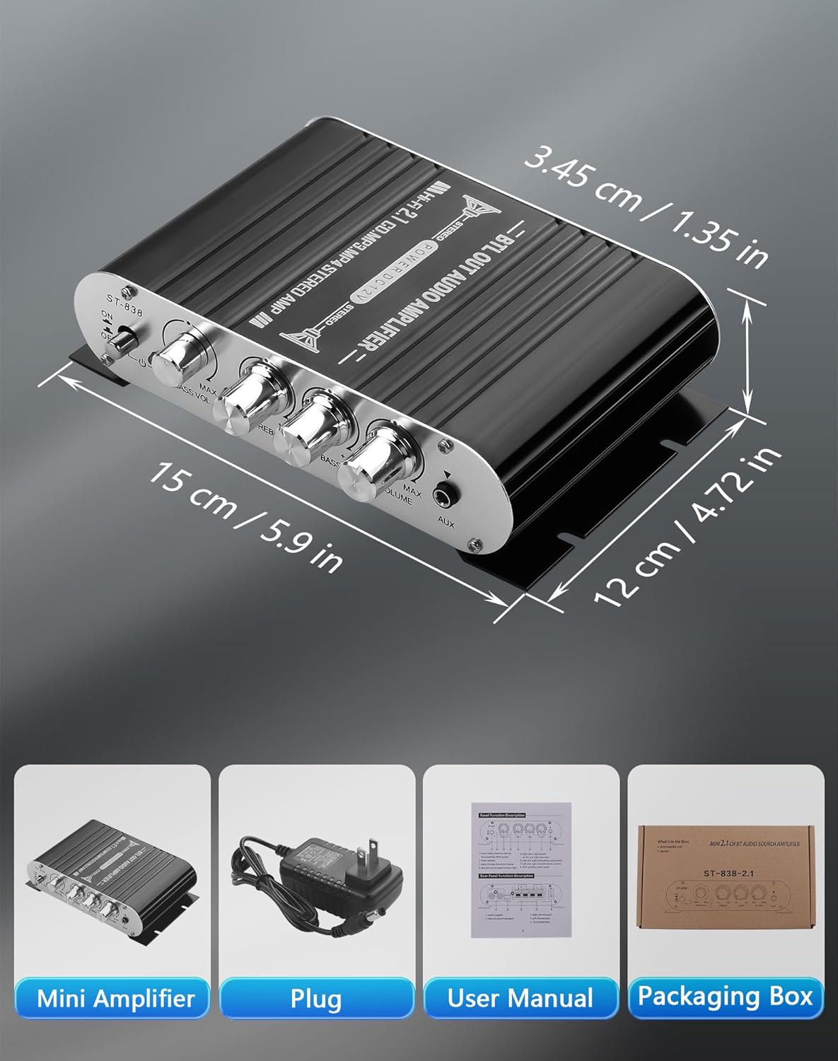 2.1 20Wx2+40W DC12V 3A CERRXIAN Mini Stereo Audio Subwoofer Amplifier, Channel HiFi AMP Board AUX/RCA Input Home Audio