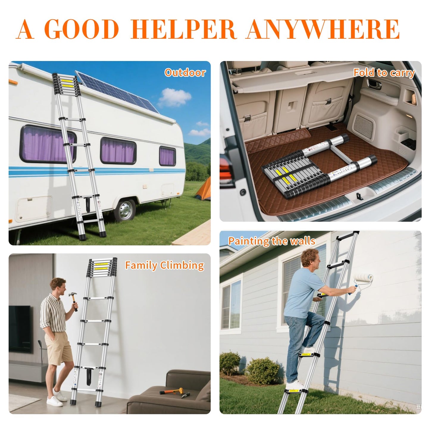 12.5FT Telescoping Ladder, 330lb Capacity Aluminum Heavy-Duty Extension Ladder with Anti-Slip Steps for Secure Attic Access, Roof, and Home Renovation Projects