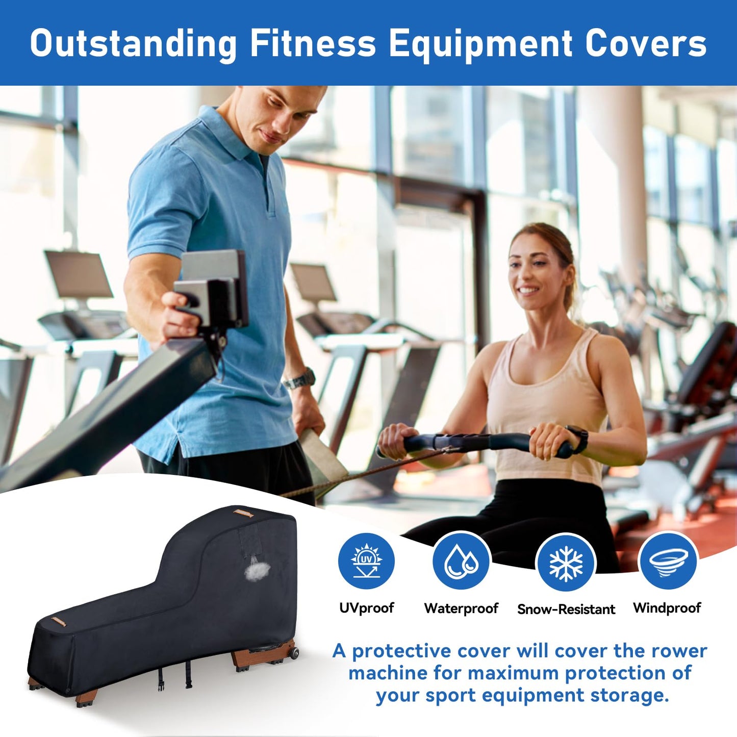 Rowing Machine Cover,420D Heavy Duty Rower Outdoor Covers,Outdoor Protective Cover for Concept 2 Fitness Equipment,with Waterproof Strip,Windproof Buckle,2 Handles,Accessories Fit for Concept 2 Rower