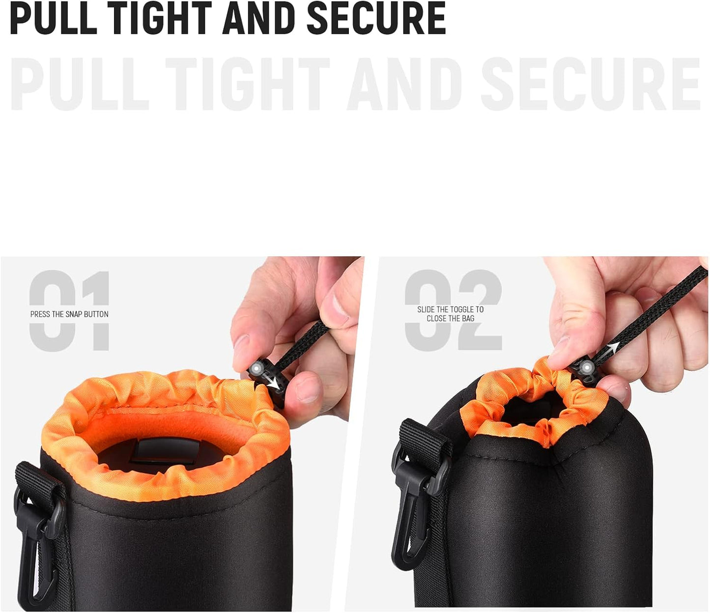 (4 Packs, 4 NEEWER Camera Lens Pouch Sizes) Thick Protective Bag with Drawstring Design, Orange Interior, Soft Plush