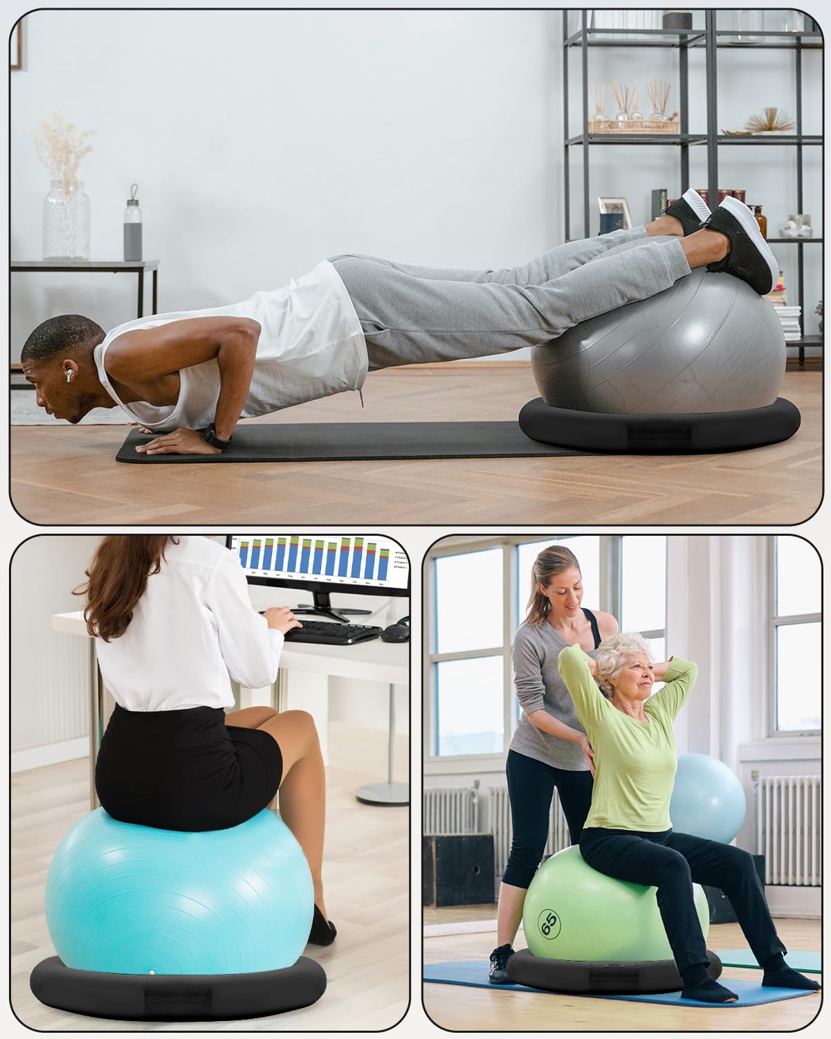 YOTTOY Balance Ball Chair,Exercise Ball Ring and Yoga Ball Chair for Office Use (Black)