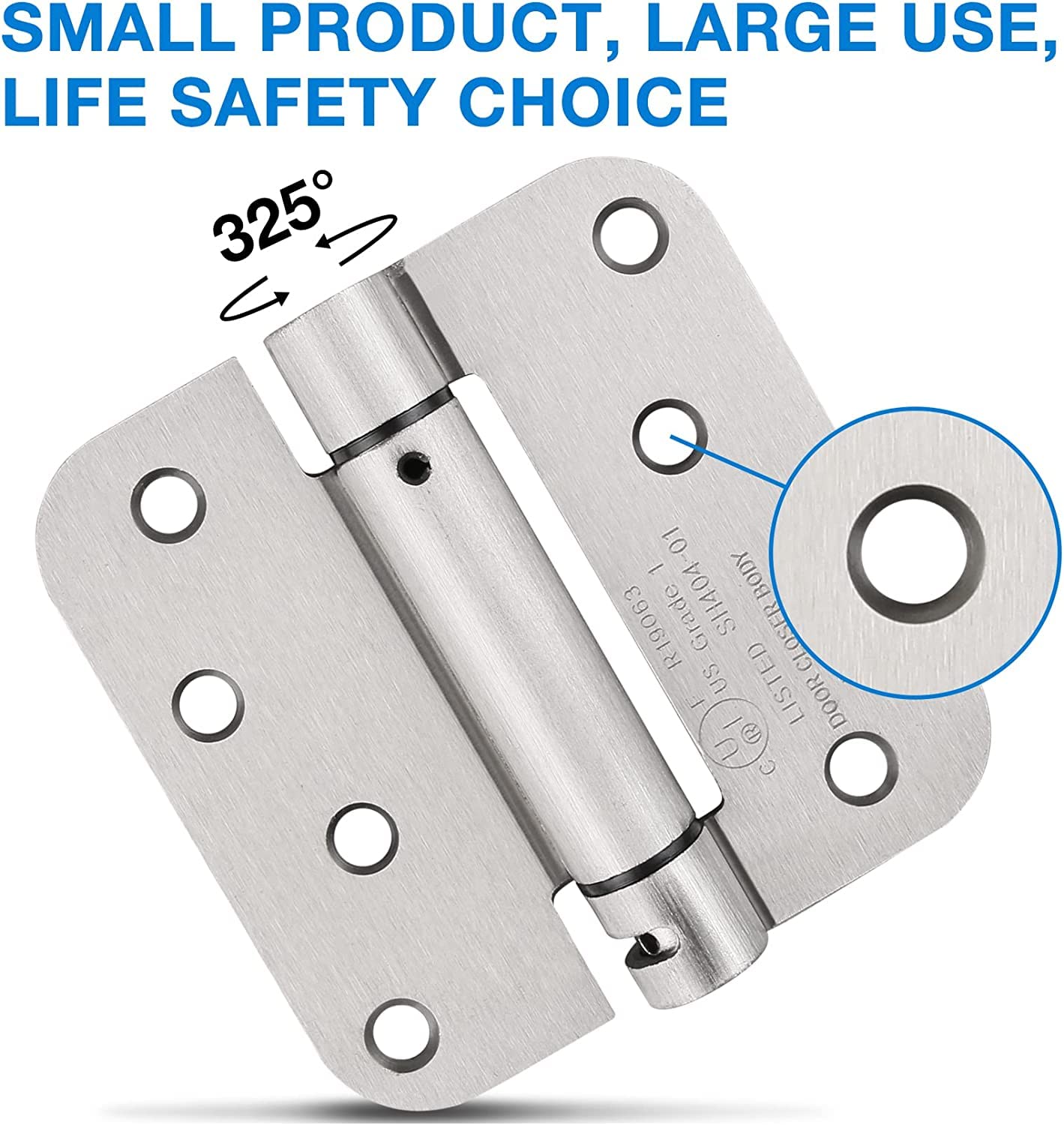 KIW Modern/Contemporary Satin Nickel 4" x 4" Self-Closing Door Hinges, 8 Holes, Steel, Brushed Finish, Mortise Mount, 4 Pack