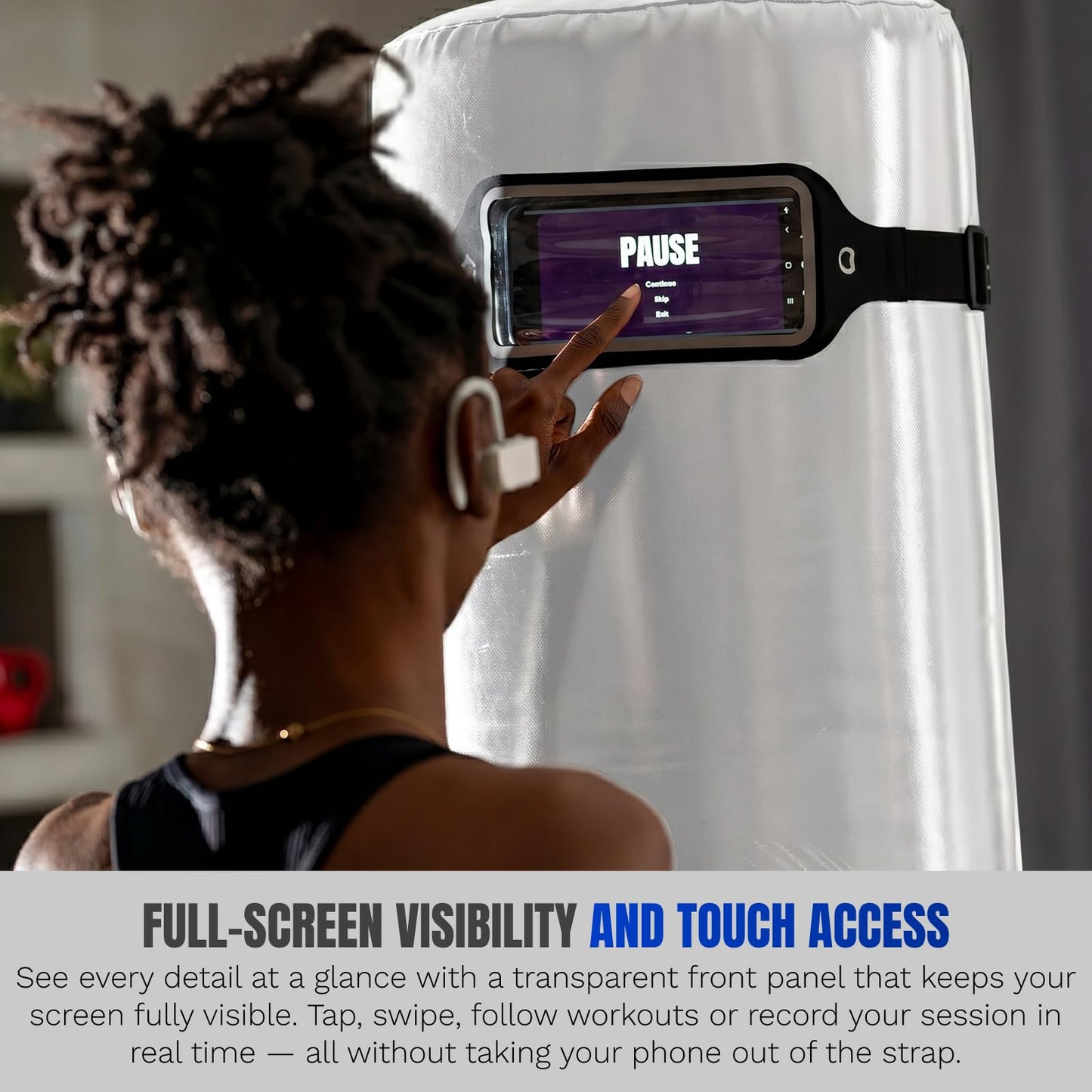 PunchLab Boxing Phone Holder for Punching Bag – Heavy Bag Strap Mount with Punch Tracker, Fits All Hanging & Freestanding Bags, Works with PunchLab App (Free App Included)