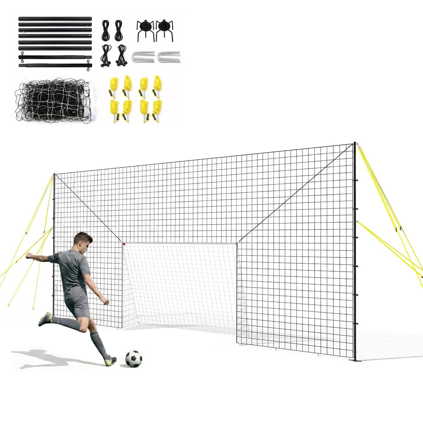 3-in-1 Soccer Goal with Rebounder & Backstop Net, Soccer Training Equipment for Backyard, Soccer Rebounder for Shooting, Passing & Ball Control, Kids & Youth (Standard)
