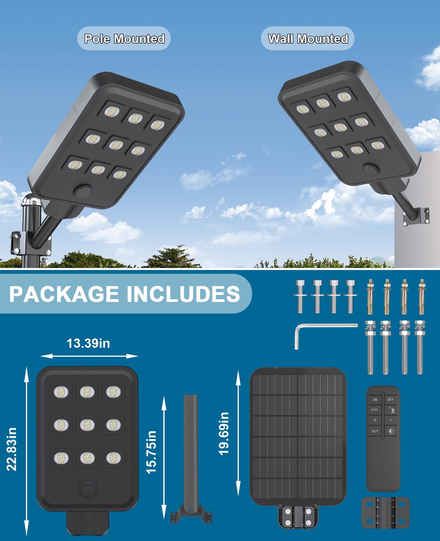 JAYNLT X-10000W Solar Street Lights Outdoor, Ultra-Large 3000K/4000K/6500K Commercial Parking Lot Lights Dusk to Dawn,IP67 Waterproof Solar Power Flood Security Light for Farm,Shop