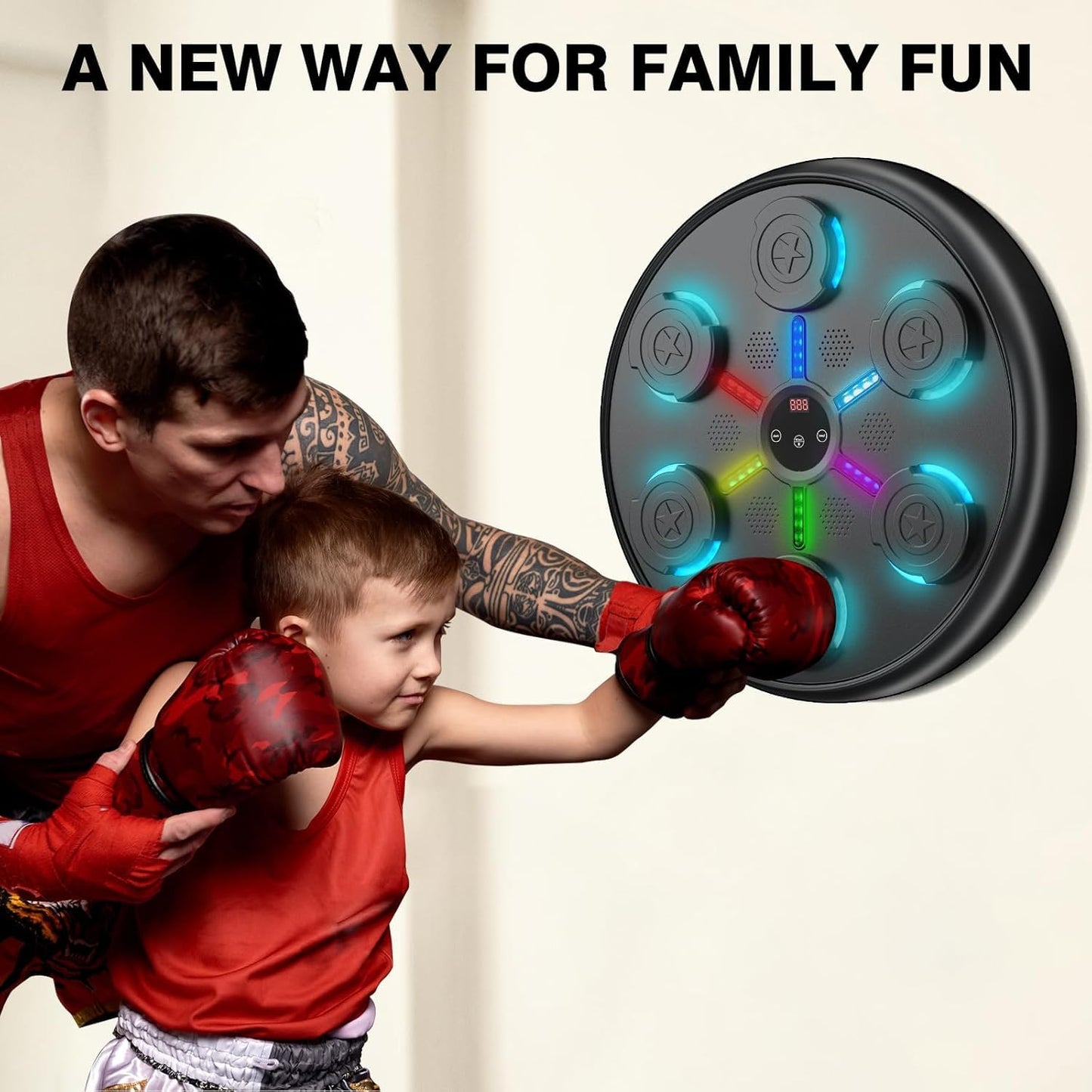 jiaao Music Boxing Machine, 2025 Upgrade Workout Machine for Adults Women Kids, Smart Bluetooth Boxing Music Trainer, with LED Wall Mounted Musical Punching Pad,with Premium Boxing Gloves