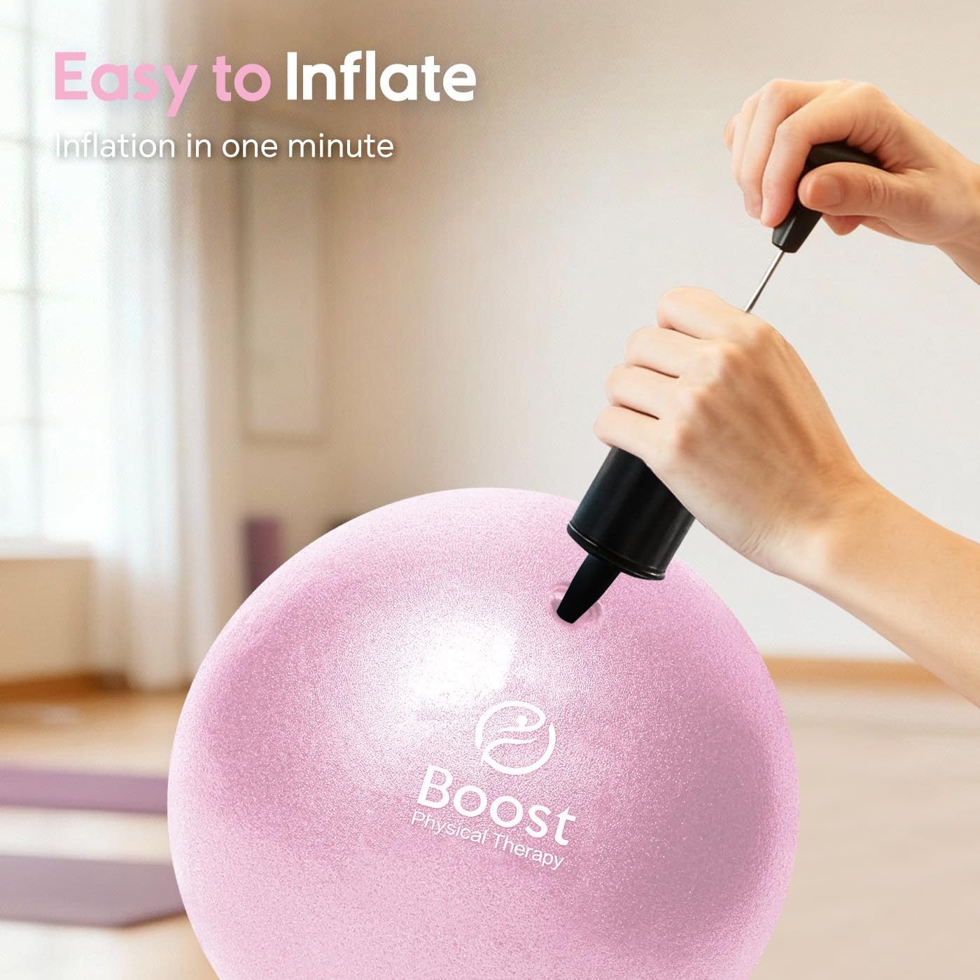 BOOSTFIT Small Exercise Ball with Pump, 9 Inch Mini Pilates Ball with Exercise Guide, Small Workout Ball for Stability, Fitness, Barre, Yoga, Core Training & Physical Therapy, Pink