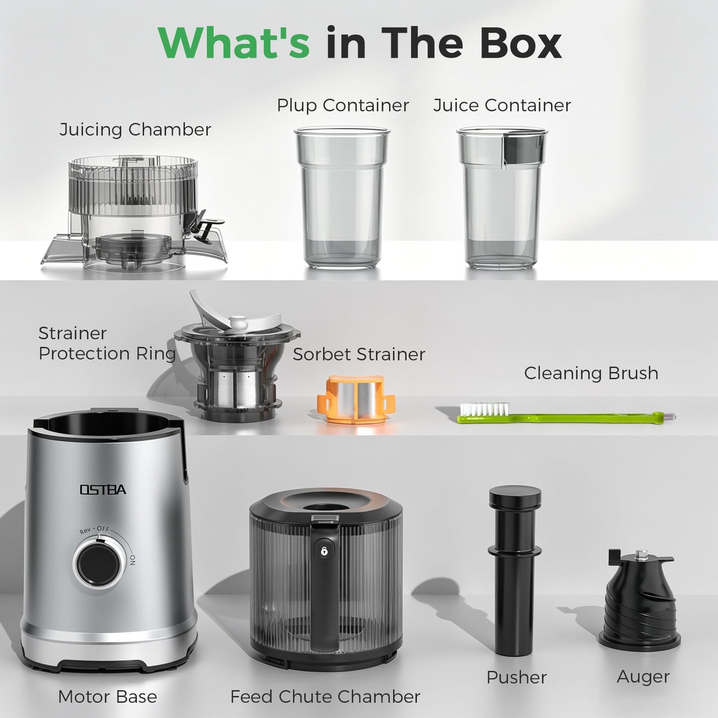 3-in-1 Cold Press Juicer, OSTBA 600W Slow Masticating Juicer with 6" Extra Large Feed Chute for Whole Fruits & Vegetables, Juicer, Nut Milk Maker & Sorbet Machine, Easy to Clean