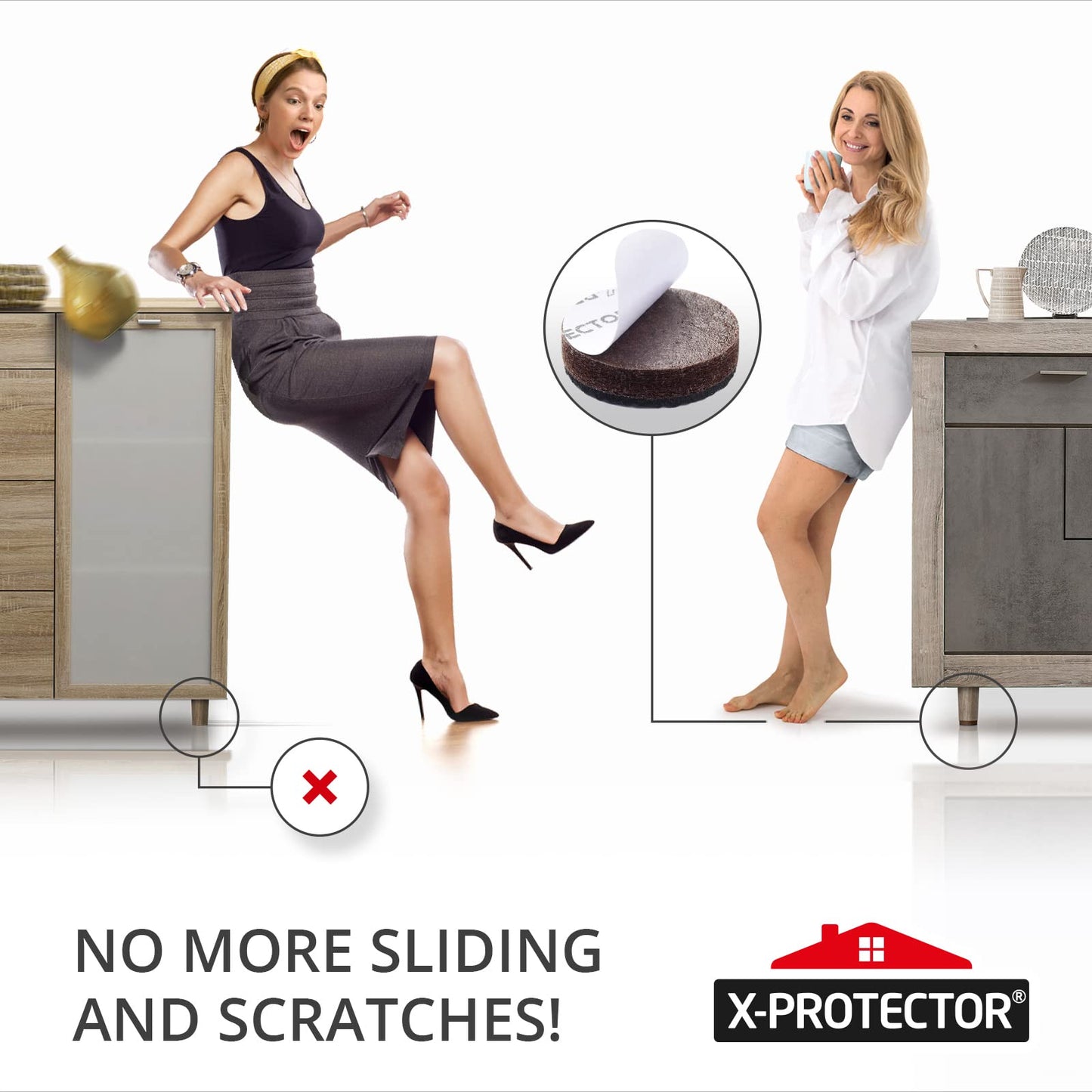 X-PROTECTOR Non Slip Furniture Pads - 8 pcs Premium Furniture Grippers 2"! Self-Adhesive Rubber Feet Furniture Feet - Ideal Non Skid Furniture Pad Floor Protectors - Keep Furniture in Place!
