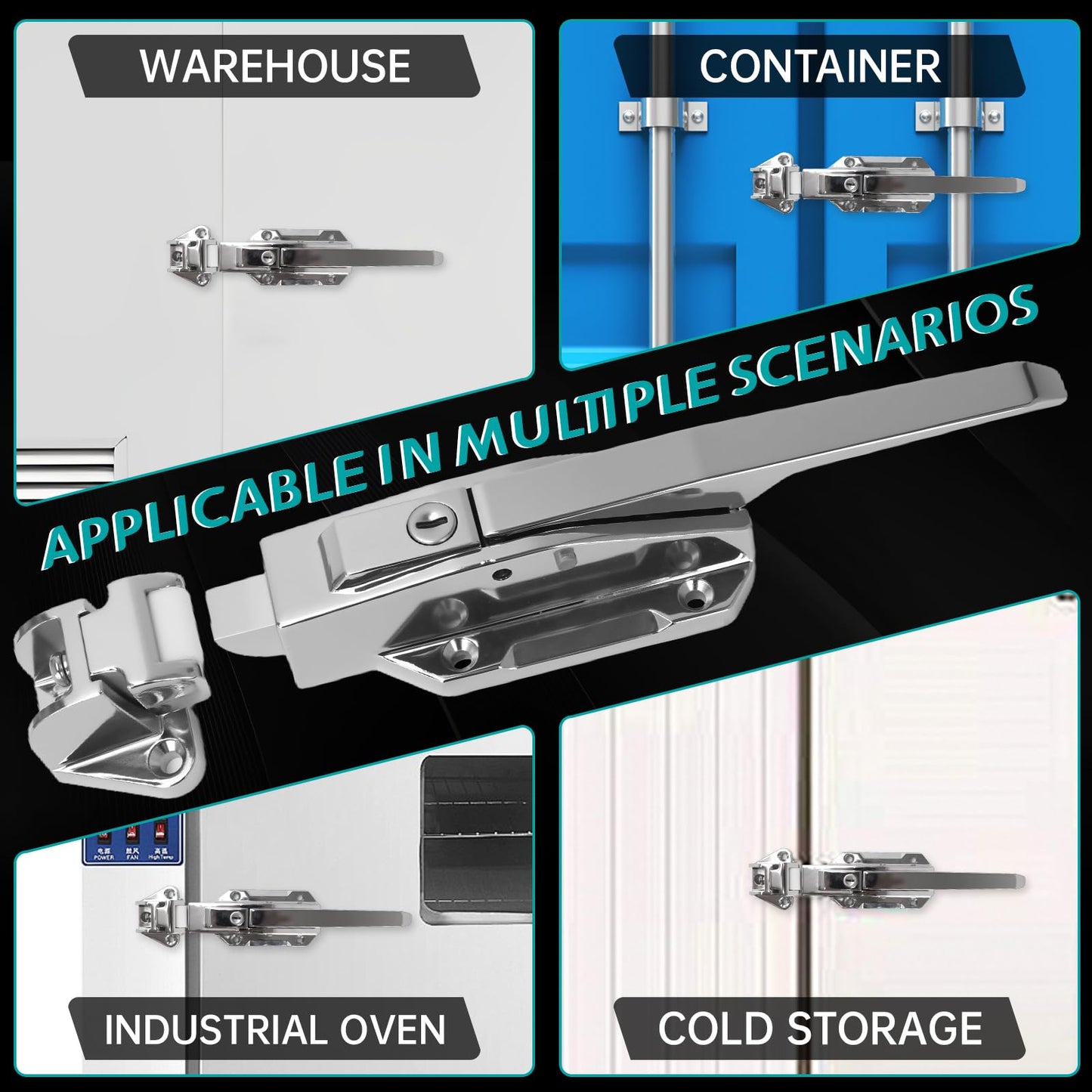 Heavy Duty Walk-in Cooler Door Closer Complete Latch Kit, Freezer Doors Handle with Release Handle for Freezer, Container, Warehouse and Oven, Offset -1/8 in to 1/4 in(Flush)