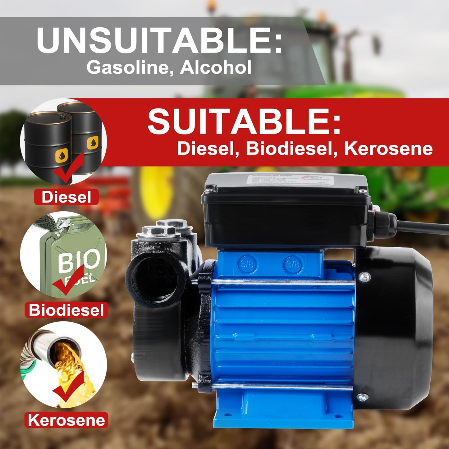 TIGEROAR Oil Transfer Pump 110V Electric Fuel Transfer Pump 18 GPM Kerosene Biodiesel Diesel Fuel Filling Oil Draining