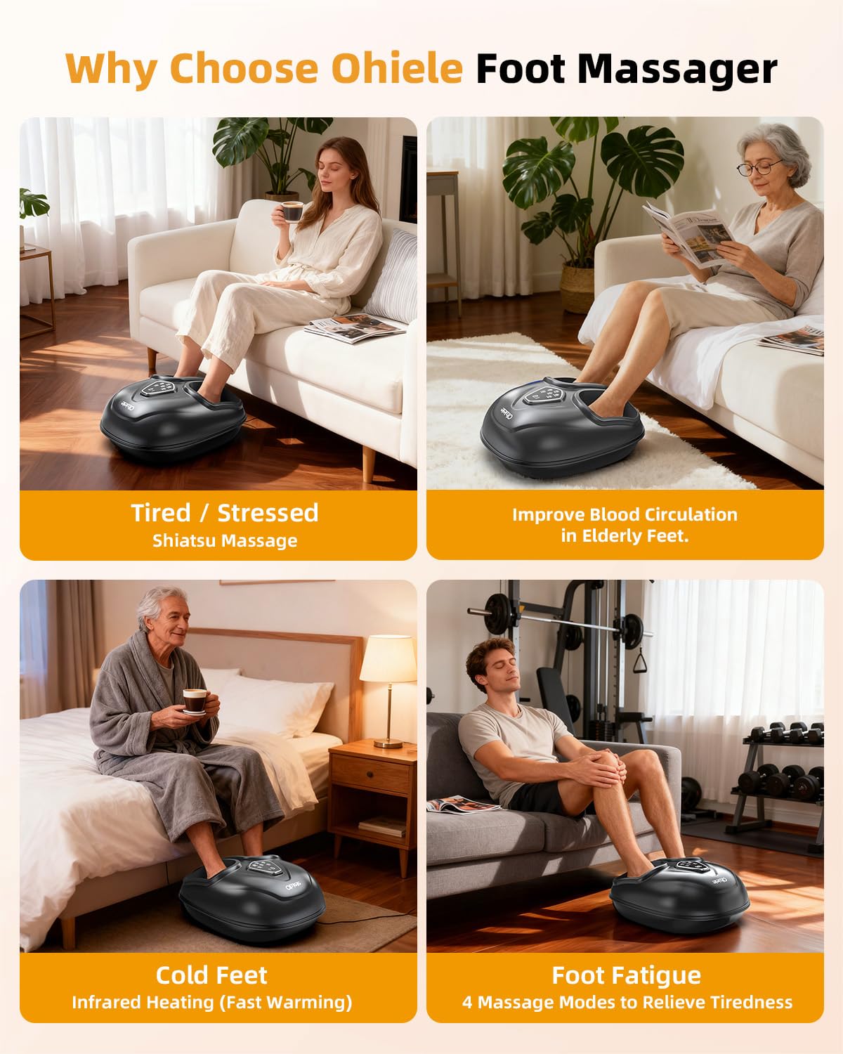 Ohiele Foot Massager with Heat, Shiatsu Foot Massager with Remote, Electric Feet Massage Machine for Neuropathy,Plantar Fasciitis, Circulation, FSA Eligible HSA Store Eligible Massager (Black,Corded)