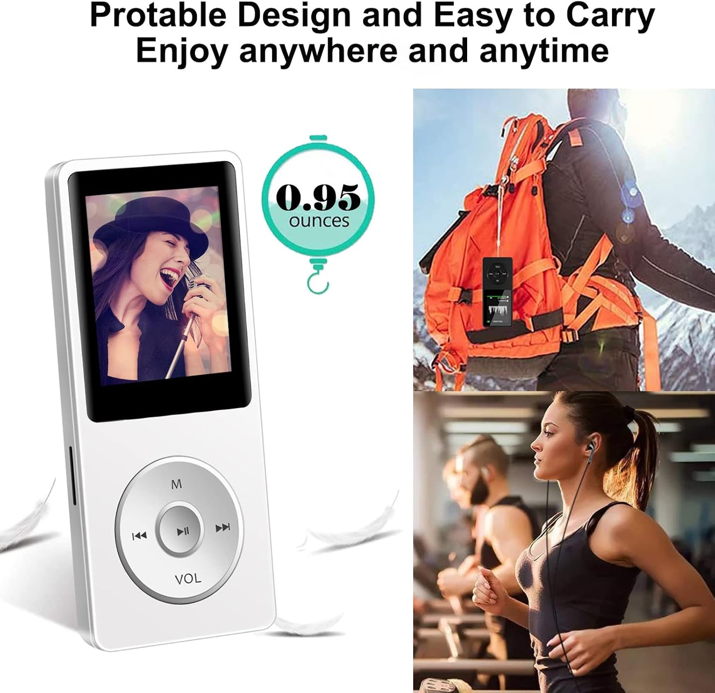 Aigital MP3 32GB Bluetooth Player with TF Card, Portable Music Player with Built-in HD Speaker, Video Function, FM