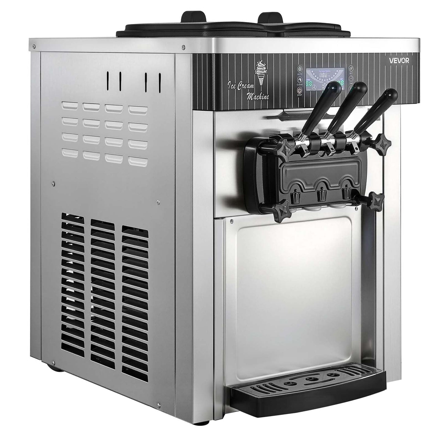 VEVOR Commercial Ice Cream Machine, 20-28L/H Yield, 2200W 3-Flavor Countertop Soft Serve Ice Cream Maker with 2 x 6L Hoppers & Hopper Agitation, Pre-Cooling Self-Cleaning for Snack Dessert Shops