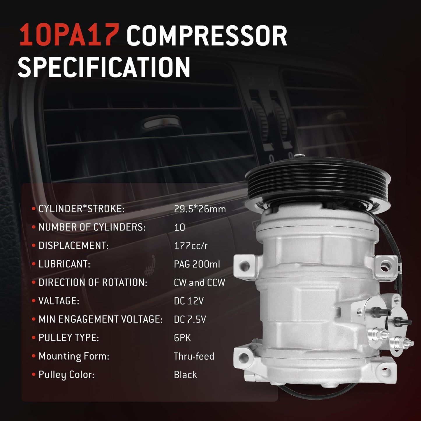 New Air Conditioner AC Compressor with Clutch Fit for 2005-2008 Honda Pilot, 2003-2007 Accord 3.0L, 2005-2007 Odyssey, 2006 Ridgeline, 2003-2006 Acura MDX 3.5L, 2004-2008 Acura TL 3.2L/3.5L #CO 10736C