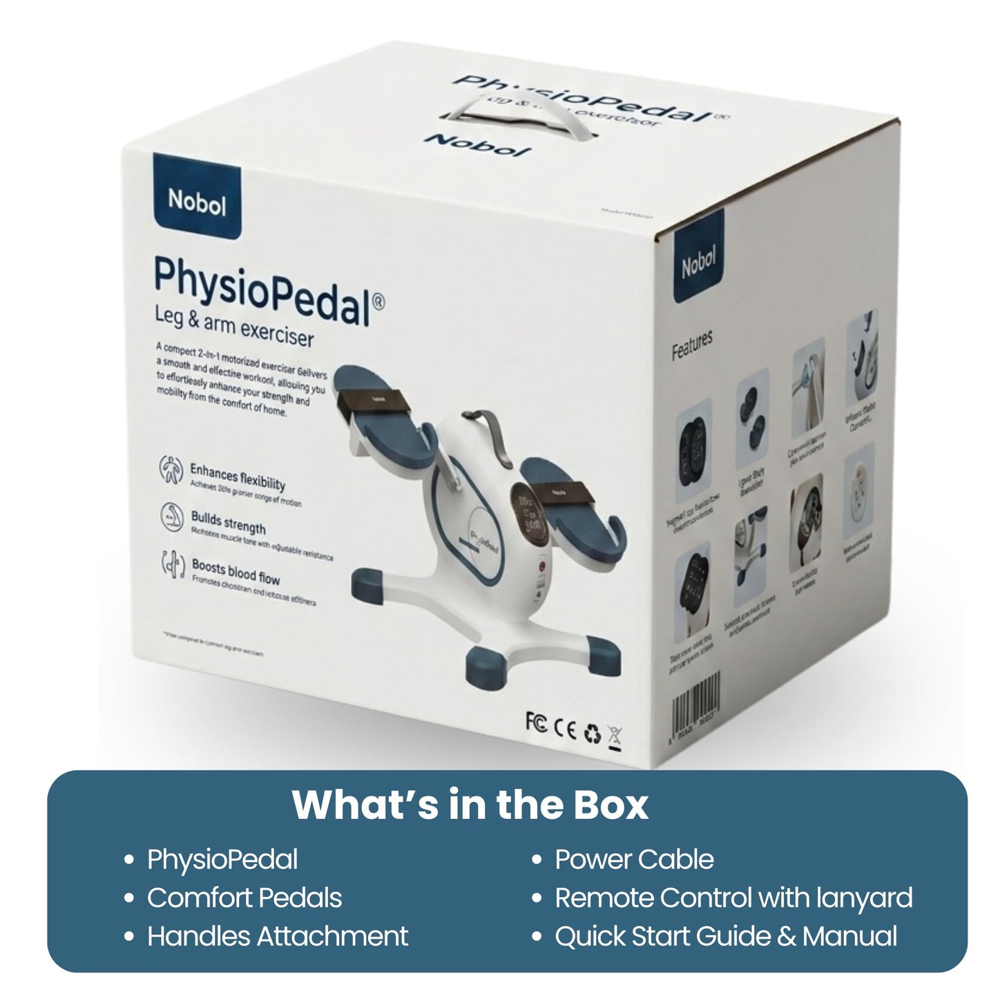 Nobol PhysioPedal® Motorized Under Desk Exercise Bike for Seniors & Adults – Electric Pedal Exerciser with Remote, Adjustable Speeds & Resistance, LED Display, Portable Seated Leg & Arm Pedaler