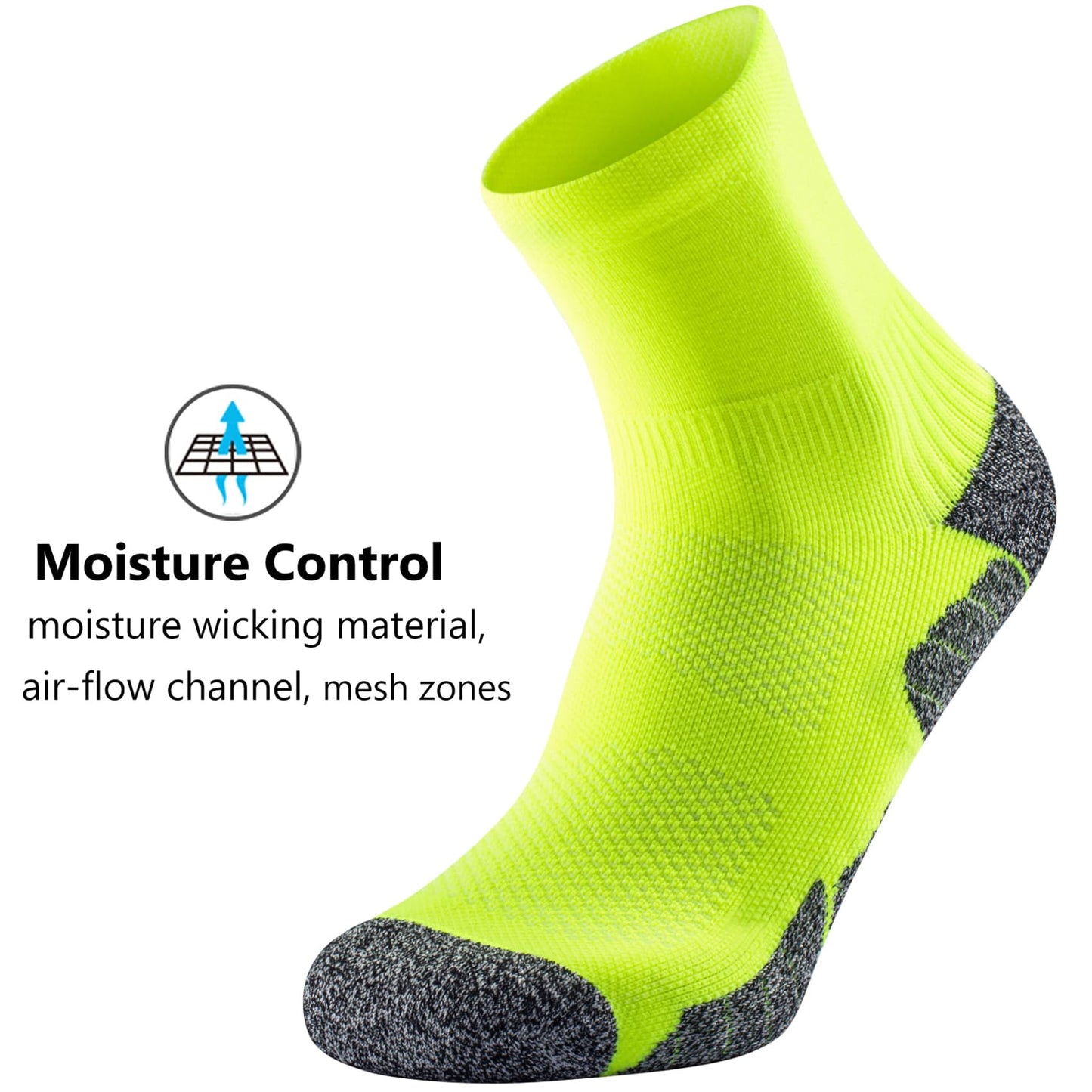 CWVLC Compression Athletic Unisex Quarter Socks Cushioned, 4-Pairs Lime-green, S