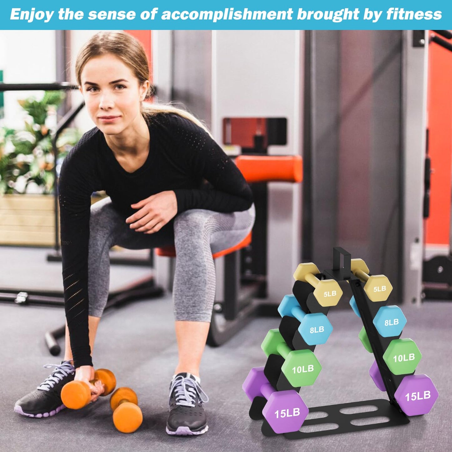 Dumbbell Rack 4 tier(Dumbbells not included), A-Frame Black Metal Dumbbell Holder with Handle, Multilevel Weight Storage Organizer for Dumbbells, Tree Shape Compact Weight Rack/Holder