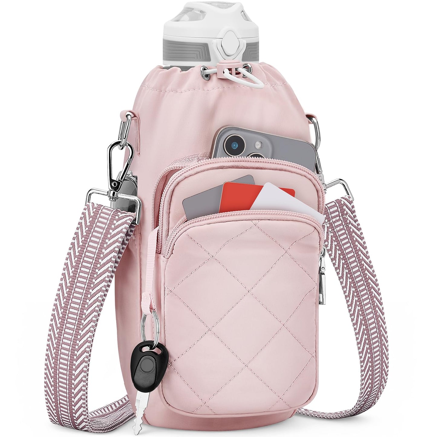 SYTRAH Water Bottle Bag Crossbody,Insulated Water Bottle Purse Crossbody Water Bottle Holder with Strap 40 oz, Sling Bag for Walking Hiking, Pink