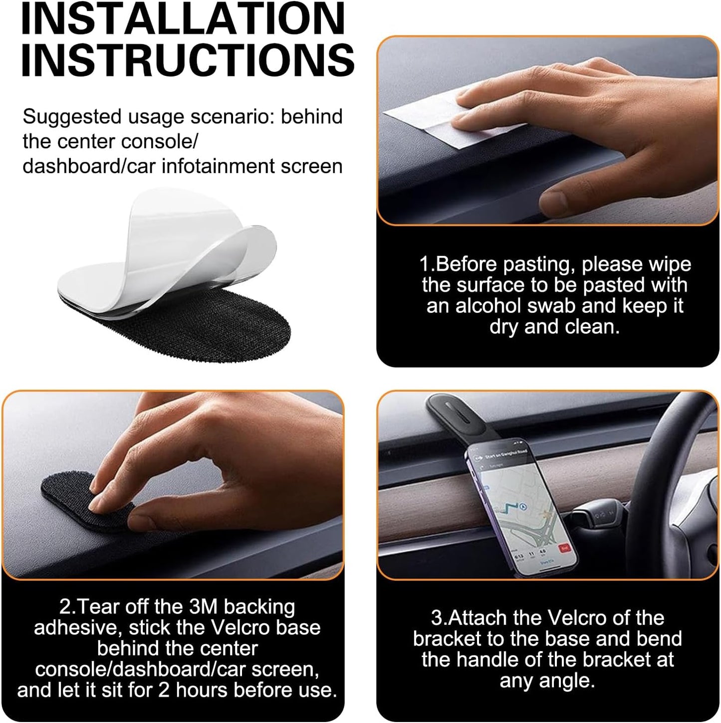 Cuymoap 360-degree Car Phone Holder, Strong Adsorption Anti-Fall Navigation Bracket with Hook and Loop Fastener
