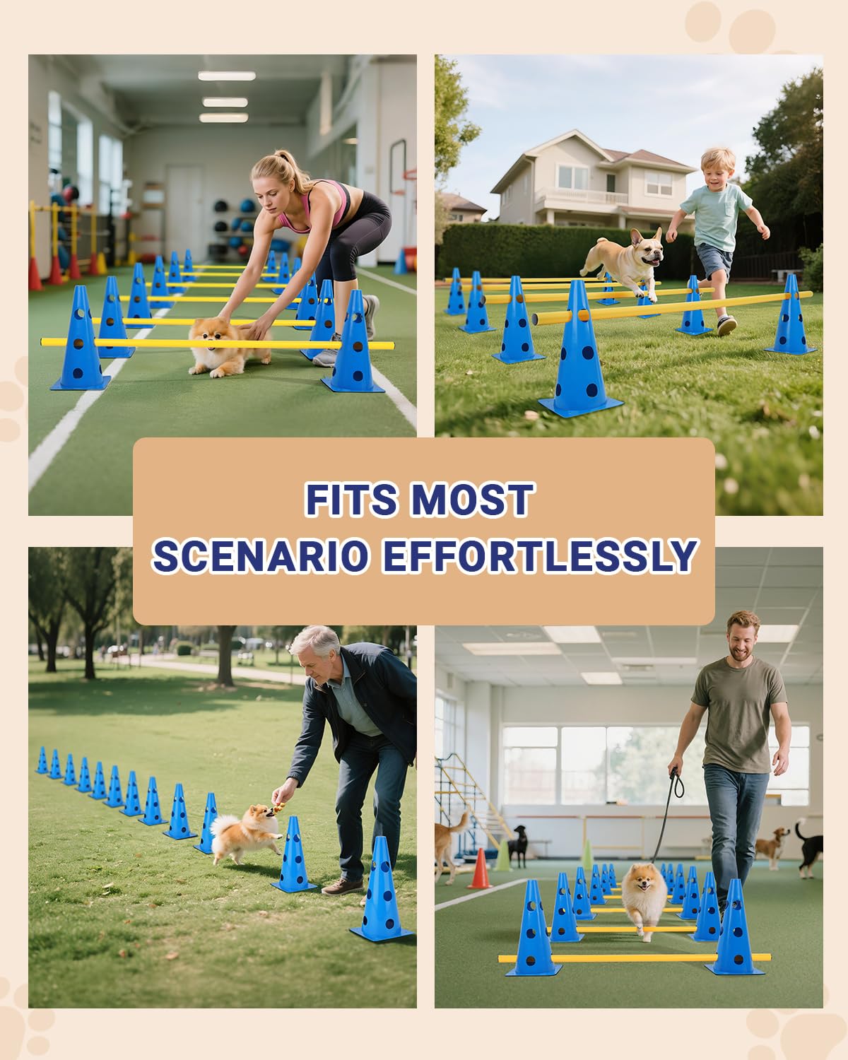 Lupar Dog Agility Course Backyard Set, Dog Agility Hurdle Cone Set with Height Adjustable Crossbar for Rehabilitation & Beginners, Dog Agility Equipment for Dog Obstacle Course - 12 Inch