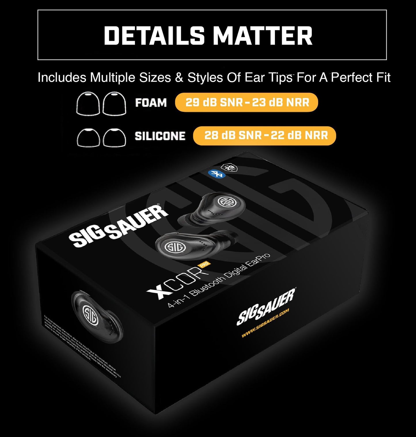 AXIL x SIG SAUER XCOR PRO Ear Buds - Hearing Enhancement & Protection - Dust & Water Resistant - Shooting Noise Reduction Bluetooth Earbuds with Touch Control - 27-29 dB SNR/21-23 dB NRR