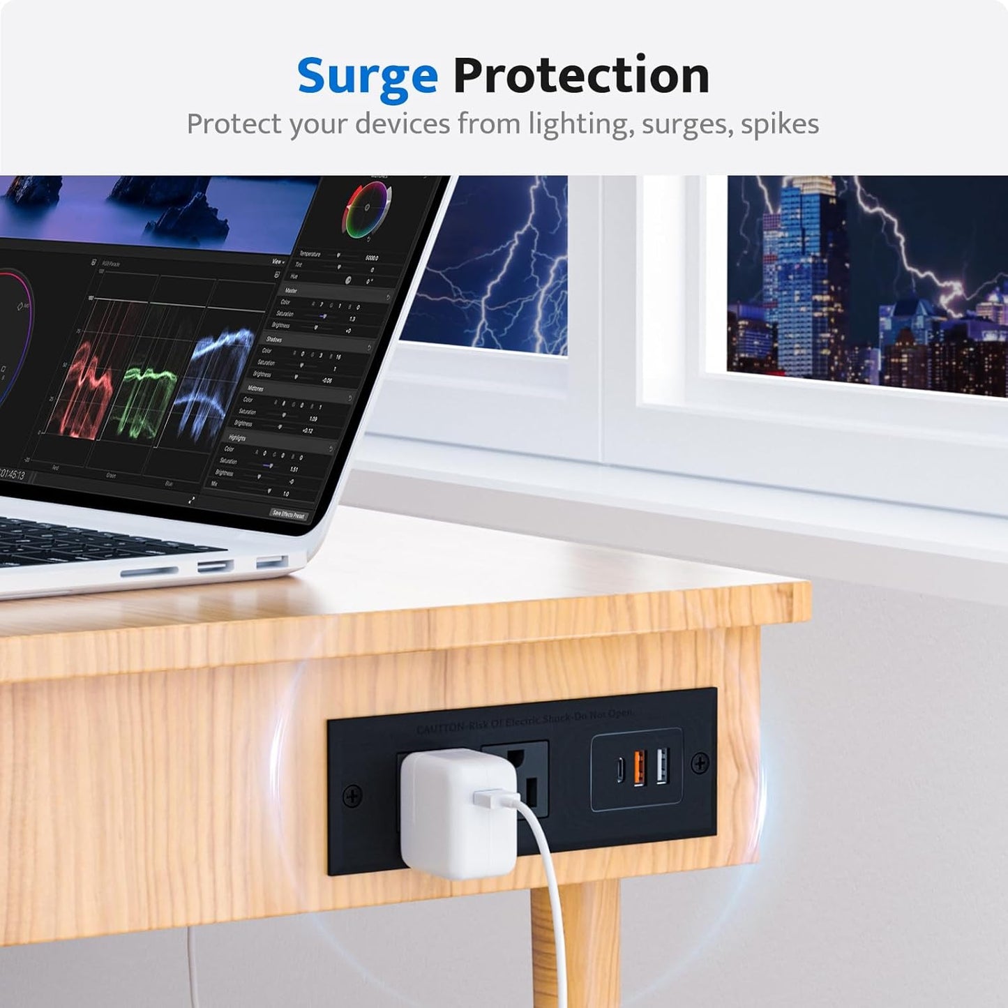 DOACE Table,2 Outlets,3 Ports,6ft Recessed Power Strip with USB C Fast Charging Conference Recessed Outlet,Space-Saver