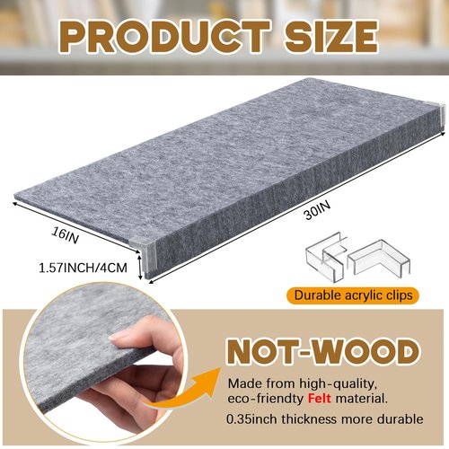 Maxdot 5 Pcs Wire Rack Covers 30 × 16 Inch Felt Gray Shelf Covers for Wire Shelving Shelf Liners 0.35 Inch Thick Removable Shelves Covering for Pantry Store Kitchen Removable Closet Office