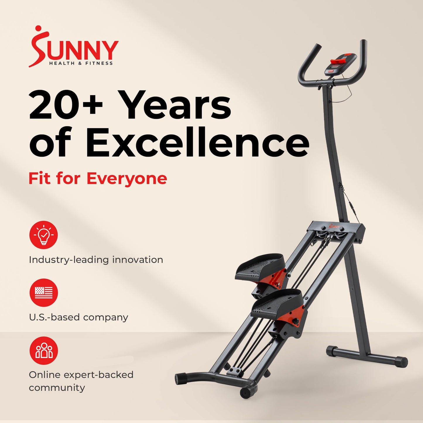 Sunny Health & Fitness Smart Foldable Stair Climber with Balance-Assist Cords - SF-S025005