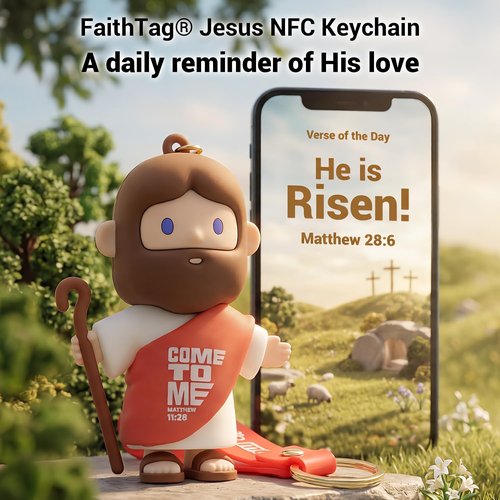 FaithTag Mini Jesus Figurine | Cute 3.2in NFC Keychain - Interactive Bible Stories & Gifts for Kids and Women