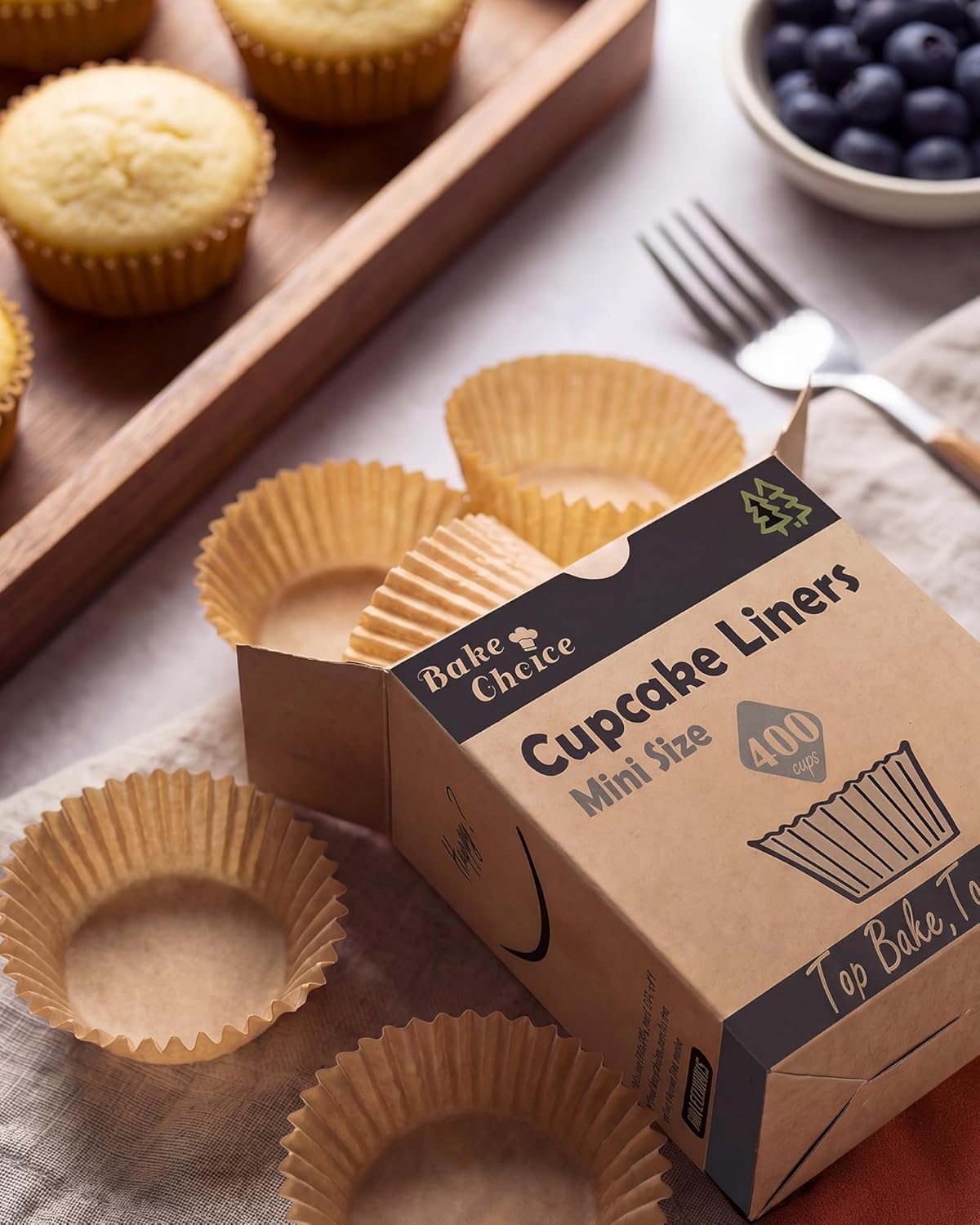 Bake Choice Mini Cupcake Liners - 400 Pcs Non-Stick Natural Parchment for Baking & Muffins