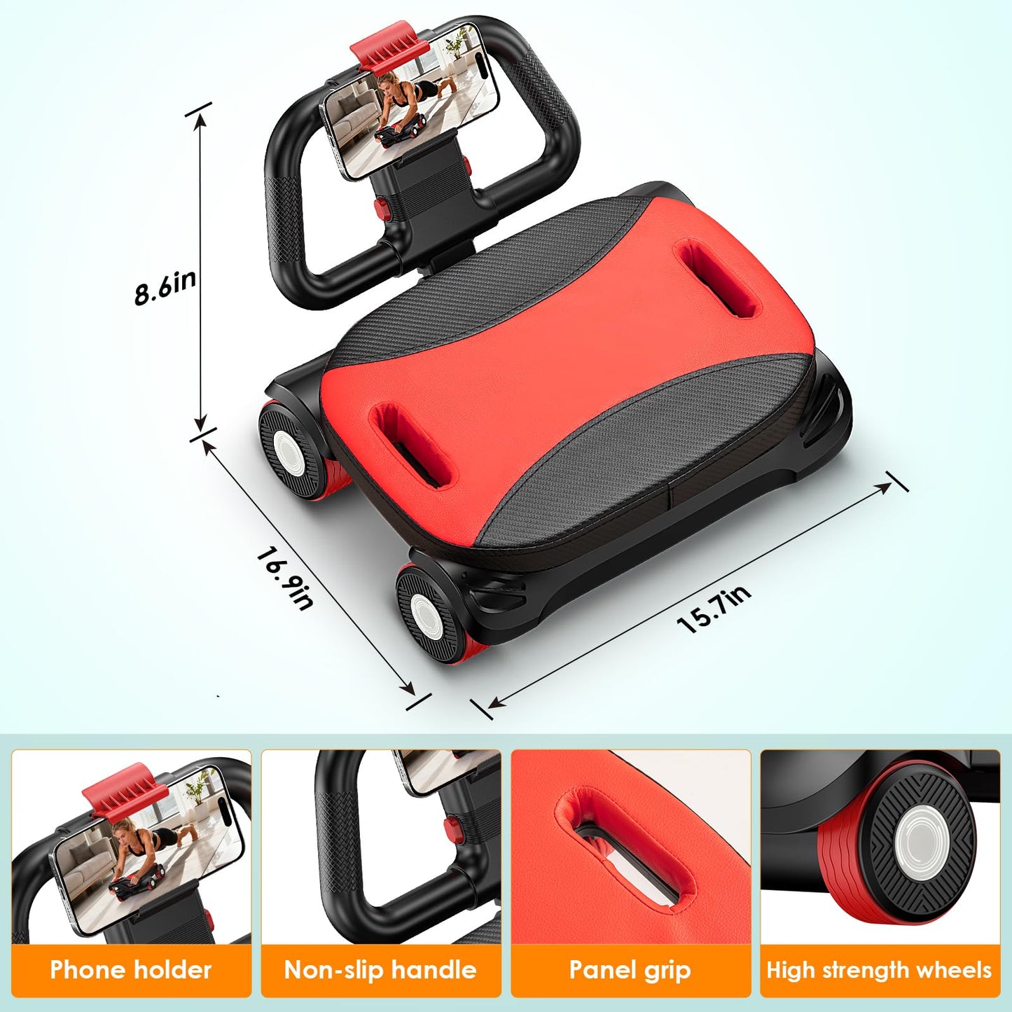 FIAMERMOR 2026 ab roller wheel - 4 wheel elbow support abdominal wheel automatic rebound abdominal fat burning weight loss core training equipment home/gym