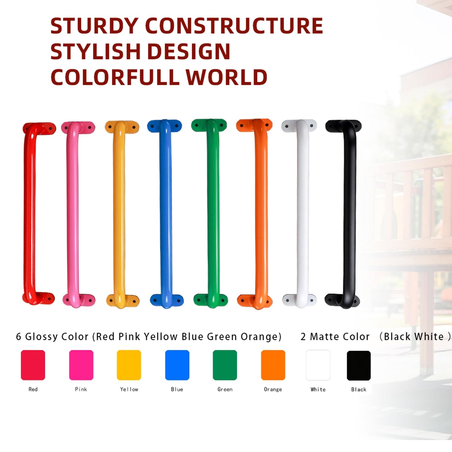 Purife 17 Inch Black Playground Accessories Handles Metal Pack of 6- Playset Handles, Swing Sets Attachment Grab Bars, Kids Hand Grips Monkey Bar for Playhouse, Treehouse, Jungle Gym