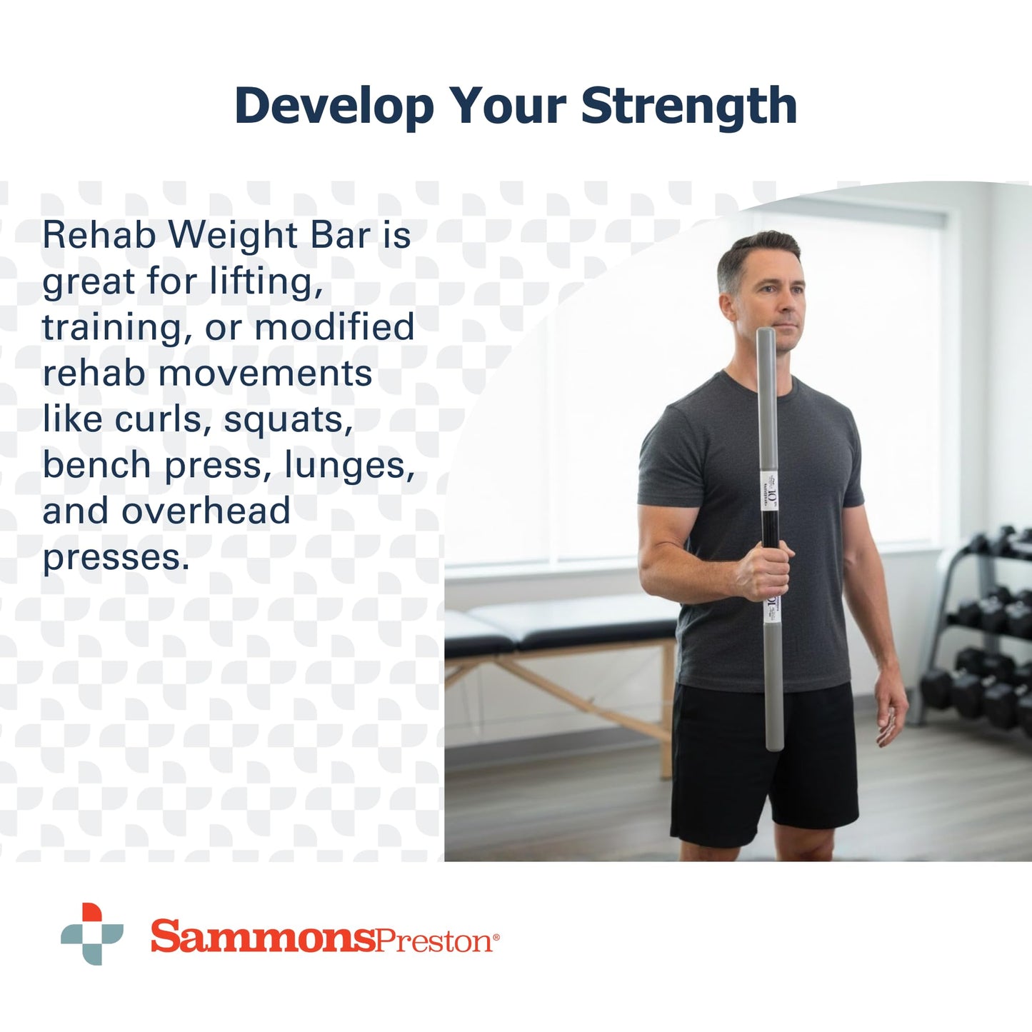 Sammons Preston Rehab Weight Bar, Black, 10 Pounds, Weighted Bar for Exercise, Color-Coded Bars with Grip, Physical Therapy Equipment for Home & Clinical Use, 30" Compact Design