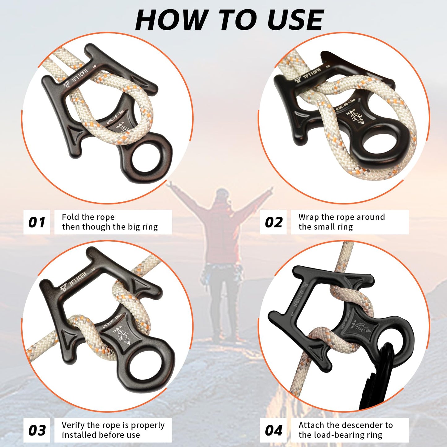 TFTICFH Figure 8 Descender, 30kN Climbing Descender, Heavy Duty 7075 Aluminum Belay & Rappel Equipment for Climbing, Mountaineering, Arborist, Caving, Aerial Yoga, Black