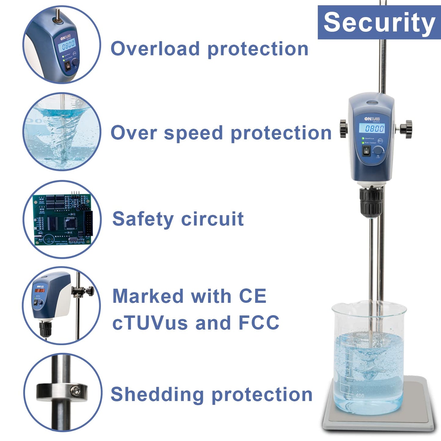 ONiLAB Electric Overhead Stirrer, LCD Digital Overhead Stirrer Mixer with Stirring Rod and Stand,Powerful 20L ,10000 mPas , 50~2200RPM (Stand Included), Dark Blue