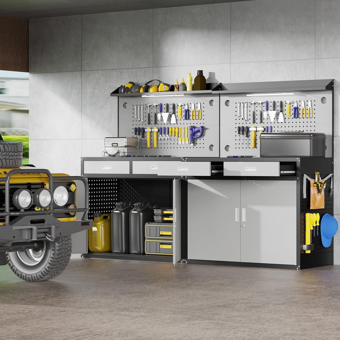 Eltean 48" Work Bench,Heavy Duty 2500 LBS Capacity Workbench with Drawers and Storage,Work Table with Light & Pegboard,Work Benches for Garage