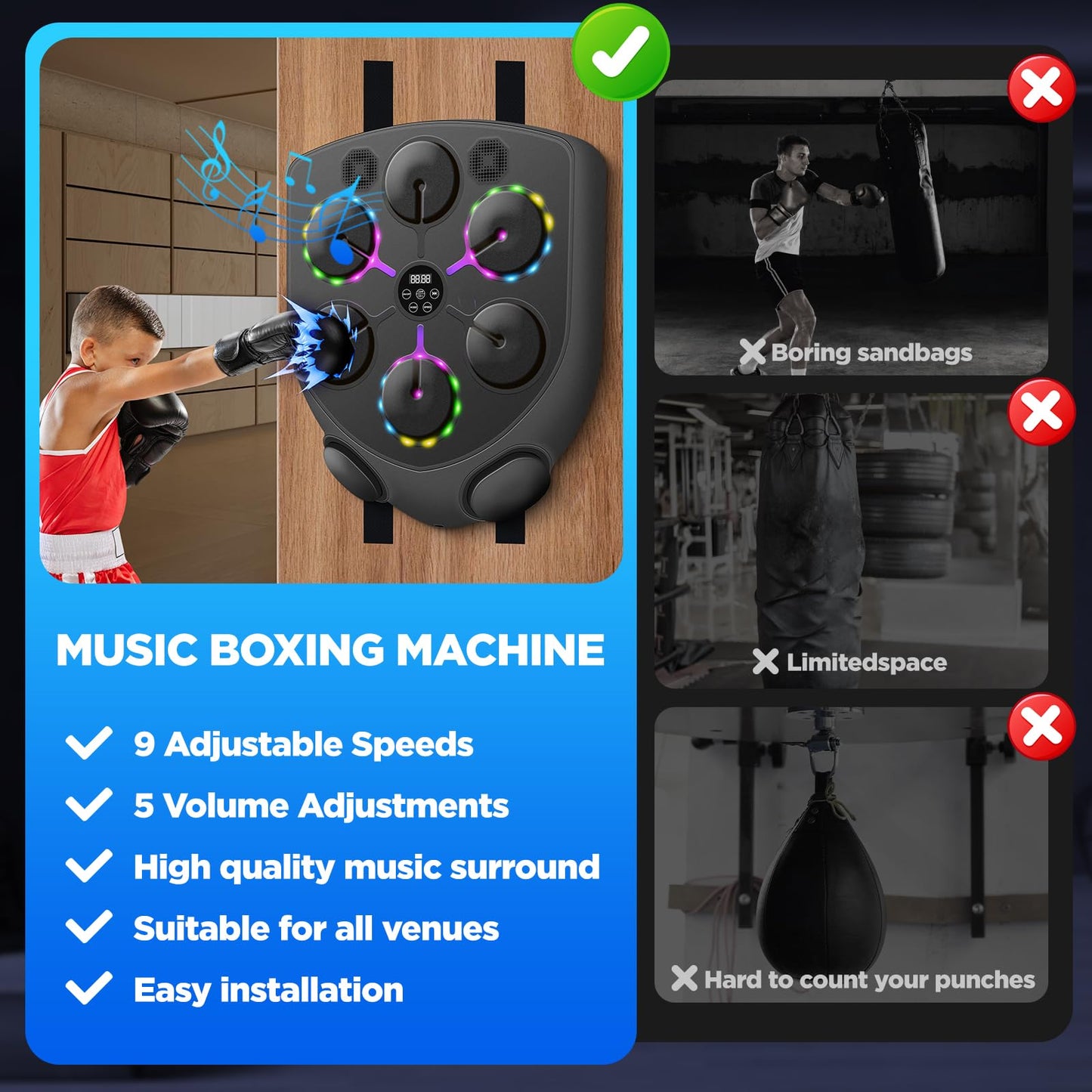 YORWHIN Smart Music Boxing Machine for Adults and Kids, Bluetooth Boxing Equipment with Boxing Gloves, Wall Mounted Electronic Punching Machine for Home Gym Workout Indoor