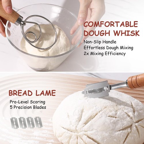 KOACKL Sourdough Bread Starter Kits Banneton Sourdough Bread Making Tools Kit, Banneton Proofing Basket Making Bread Basket Baking for Baking Dough with Rising Pattern (Round and Oval)