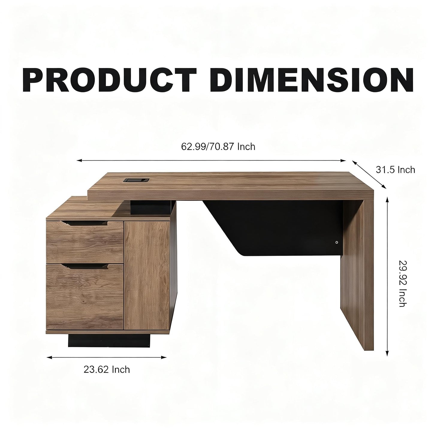 SAINTCY Modern Executive Desk with Storage Cabinet, Configurable Length 62.99" or 70.87", Large Office Desk with 2 Drawers, Home Office Desk with Reversible Cabinet &Cable Management (Mahogany, Left)