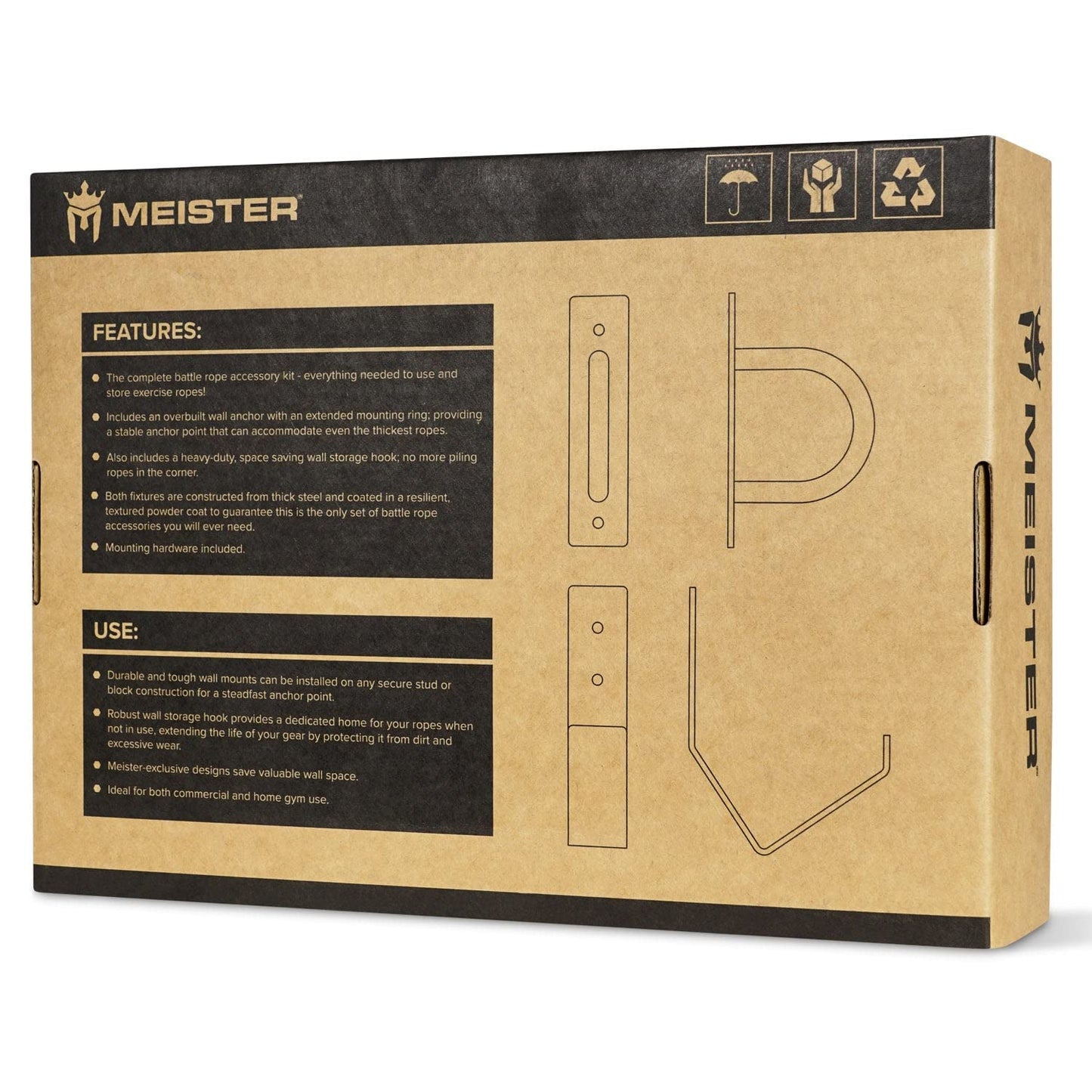 Meister XSteel Battle Rope Wall Mount Kit w/Anchor & Storage Hook - Matte Black