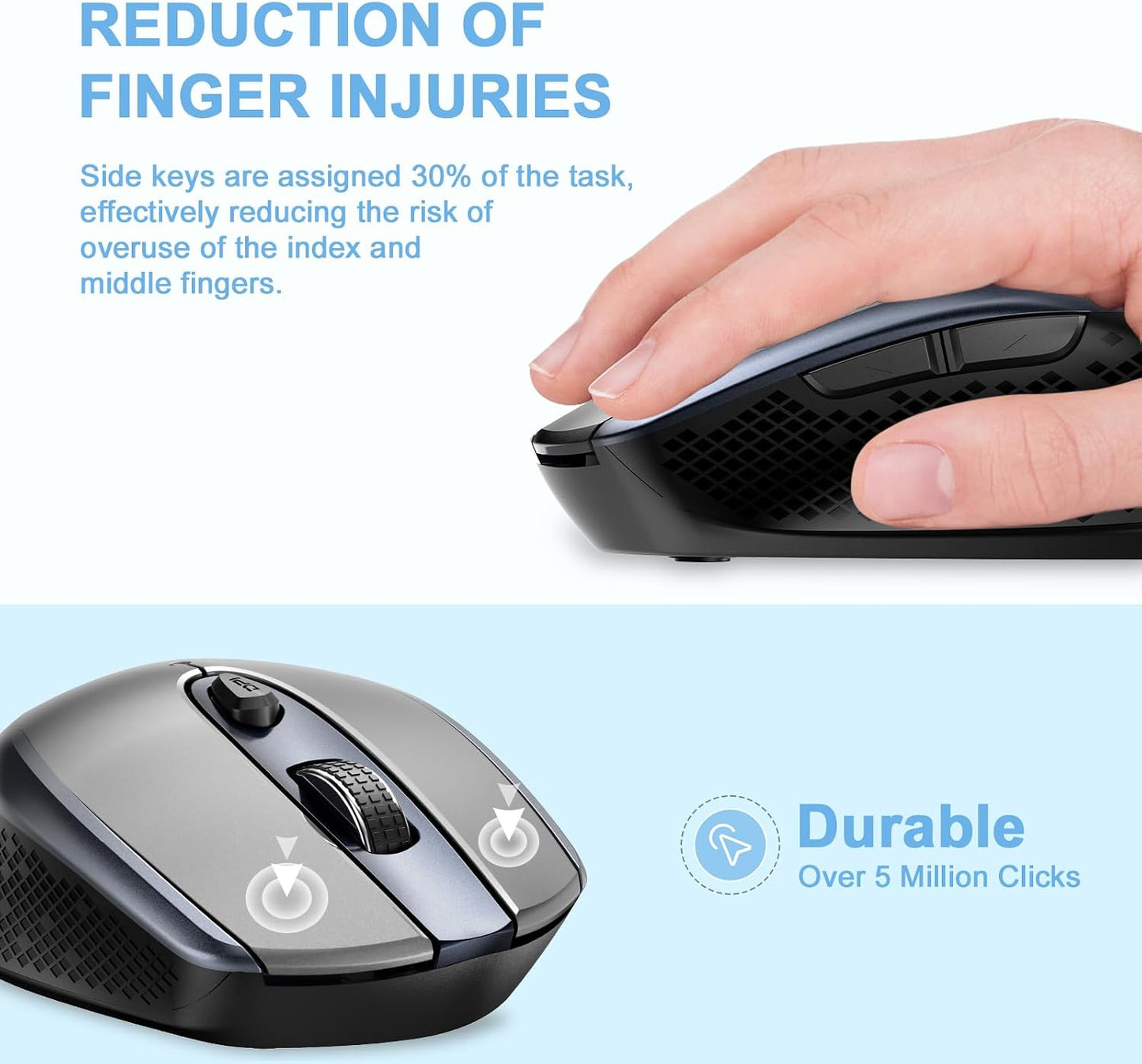cimetech 2.4G 3 Wireless Mouse, Silent Computer Mice Cordless with Adjustable DPI,Ergonomic Mouse for Laptops