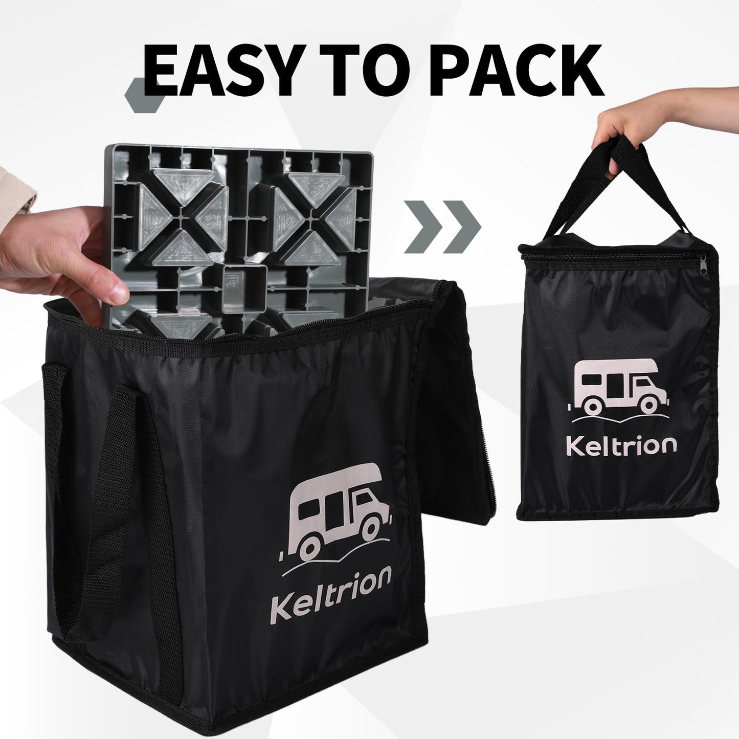 Keltrion 12 Pack Camper/RV Leveling Blocks Suitable for 4 Wheels Interlocking and Anti-Slip Design with Carrying Bag Heavy-Duty for Camper Travel Trailer Grey