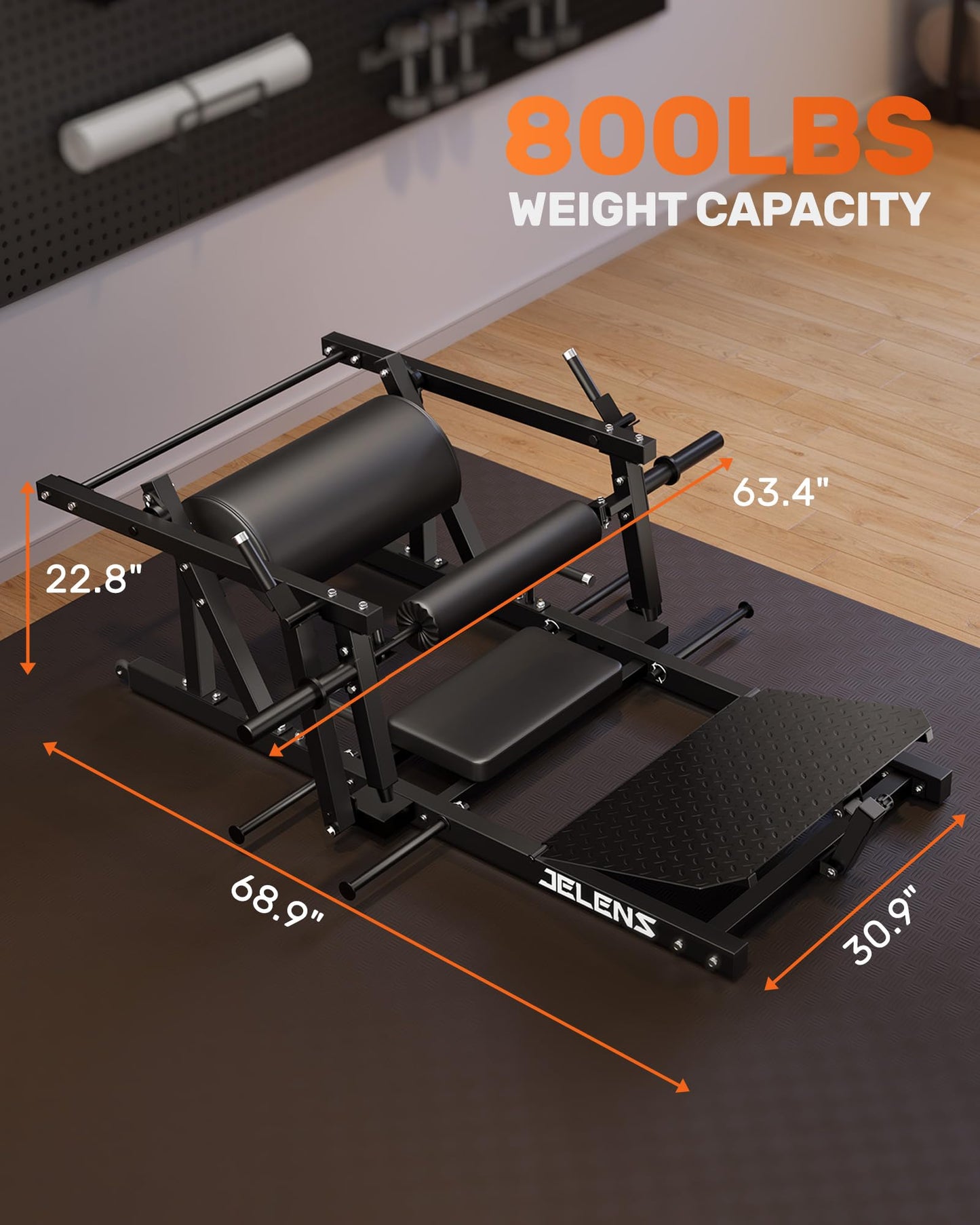 JELENS Hip Thrust Machine, 800LB Glute Bridge Machine with Weight Holder, Heavy Duty Plate-Loaded Butt Workout Equipment, Glute Trainer for Home Gym (Black, 70lbs Black Weight Package)