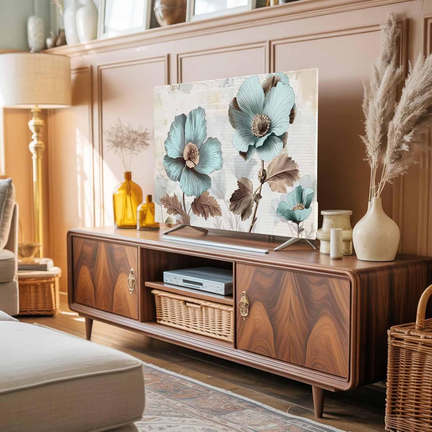 Singingin 32 Inch, Blue Broccoli TV Dust Cover Vintage Flower Victorian Style Computer Monitor Cover Dustproof